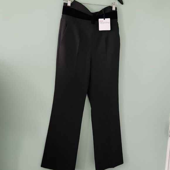 NWT RED VALENTINO Velvet-trimmed grain de poudre flared pants - Picture 5 of 15